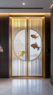 中式双开金鱼图案精美门