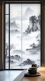 中式山水移门 雅致茶室景