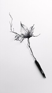 水墨风笔端花草艺术图