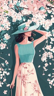 春日花下的优雅女子