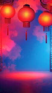 中式灯笼梦幻背景场景