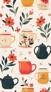 可爱花卉茶具图案设计