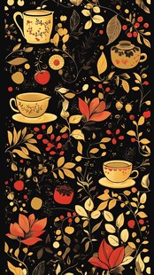 秋日茶韵花卉图案背景图