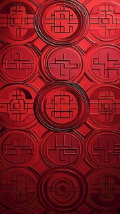 中式红底几何图案纹理