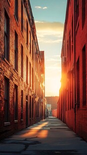 夕阳下的红砖小巷