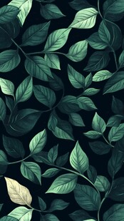 深绿背景上的清新叶片图案