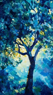 梦幻蓝调之树油画艺术