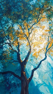 梦幻蓝黄交织的光影之树