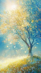 梦幻阳光下的金黄独树