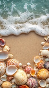 海滩贝壳与海浪浪漫景致