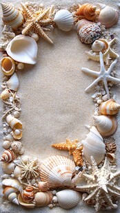 贝壳海星组成的沙滩边框