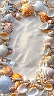 贝壳环绕的沙滩浪漫画面