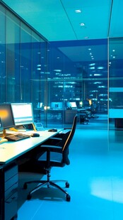 现代办公空间的静谧夜晚