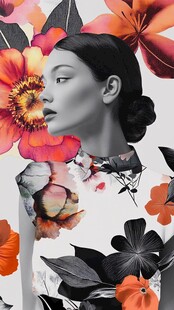 东方女性与花卉艺术融合