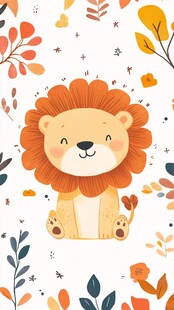 可爱小狮子与多彩花卉图案