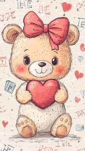 可爱小熊抱心浪漫插画