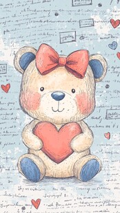 小熊抱心插画