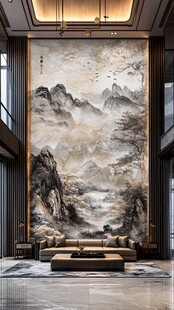 中式山水背景墙室内空间