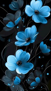 蓝色梦幻花朵插画