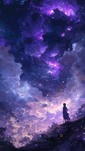 梦幻星空下的孤独身影