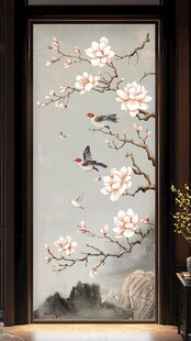 玉兰花鸟中式玄关装饰画