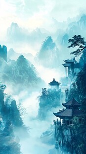 水墨山水间的古韵亭阁