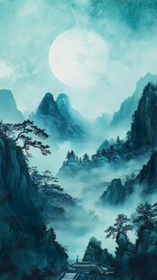 月夜山峦间的清幽之景