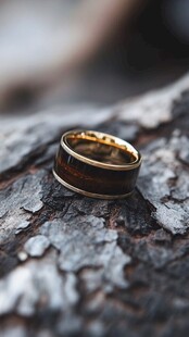 木质金戒指特写