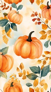 秋季南瓜树叶水彩图案