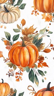 秋季南瓜花卉水彩图案