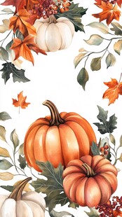 秋季南瓜枫叶水彩装饰图