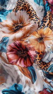 绚丽花卉与豹纹印花布料