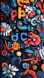 多彩字母花卉创意图案