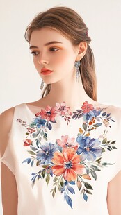 花卉印花白色无袖时尚上衣