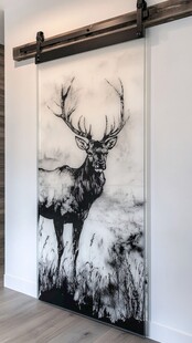 黑白鹿艺术移门装饰画