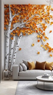 秋意白桦客厅温馨装饰风