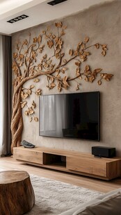 客厅木质树型电视背景墙