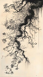 苍劲古树水墨写意画