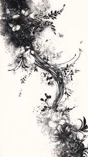 黑白花卉藤蔓艺术图案