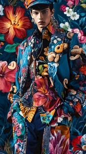 时尚男士的绚丽花卉服饰秀