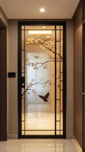 中式花鸟艺术玻璃隔断门