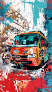 彩绘巴士街头艺术风景