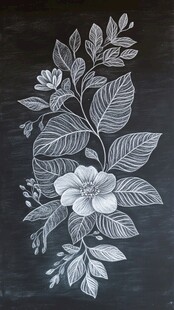 黑板上的花卉枝叶手绘