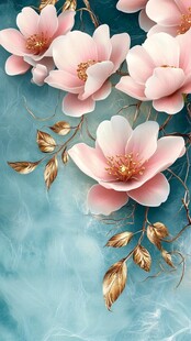 梦幻粉花配金色枝叶美景