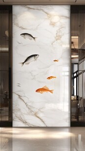 大理石上灵动游弋的金鱼