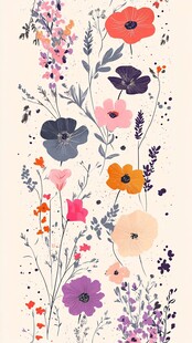 手绘多彩花卉垂直图案