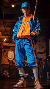 潮流穿搭男士手持棍棒造型