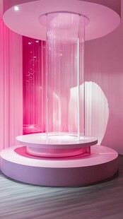 梦幻粉色旋转瀑布展示台