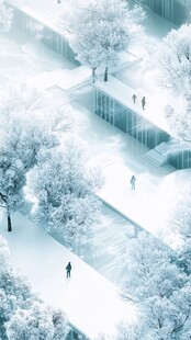 冬日雪境中的静谧行人景象