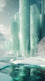 冰雪覆盖的未来都市景观